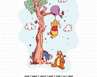 1126 - Winnie the pooh scenes dtf full color Svg, Eps, Jpeg, Dxf, Png. Disneyy classic, Winnie the pooh dtf.