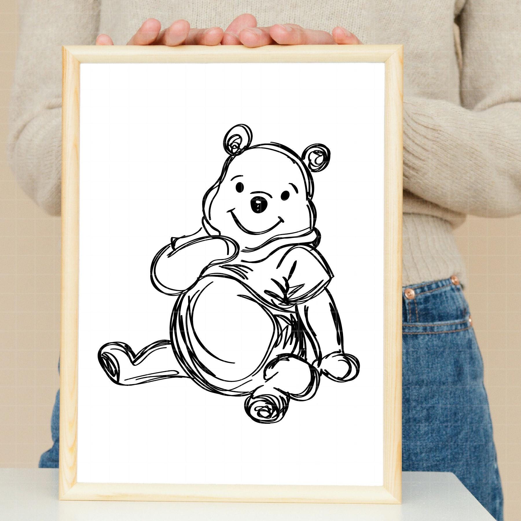 1112 - くまのプーさんが座っている落書き（SVG、EPS、Jpeg、DXF、PNG