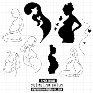 1364 - Pacchetto file SVG per bambini/Donna incinta/SVG per disegni al tratto/Silhouette di gravidanza per Cricut per maternità/DOWNLOAD IMMEDIATO