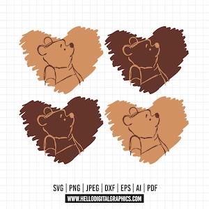 1101 - Winnie the Pooh in Autumn Hearts dtf full color Svg, Eps, Jpeg, Dxf, Png. Disneyy classic, Winnie the pooh dtf.