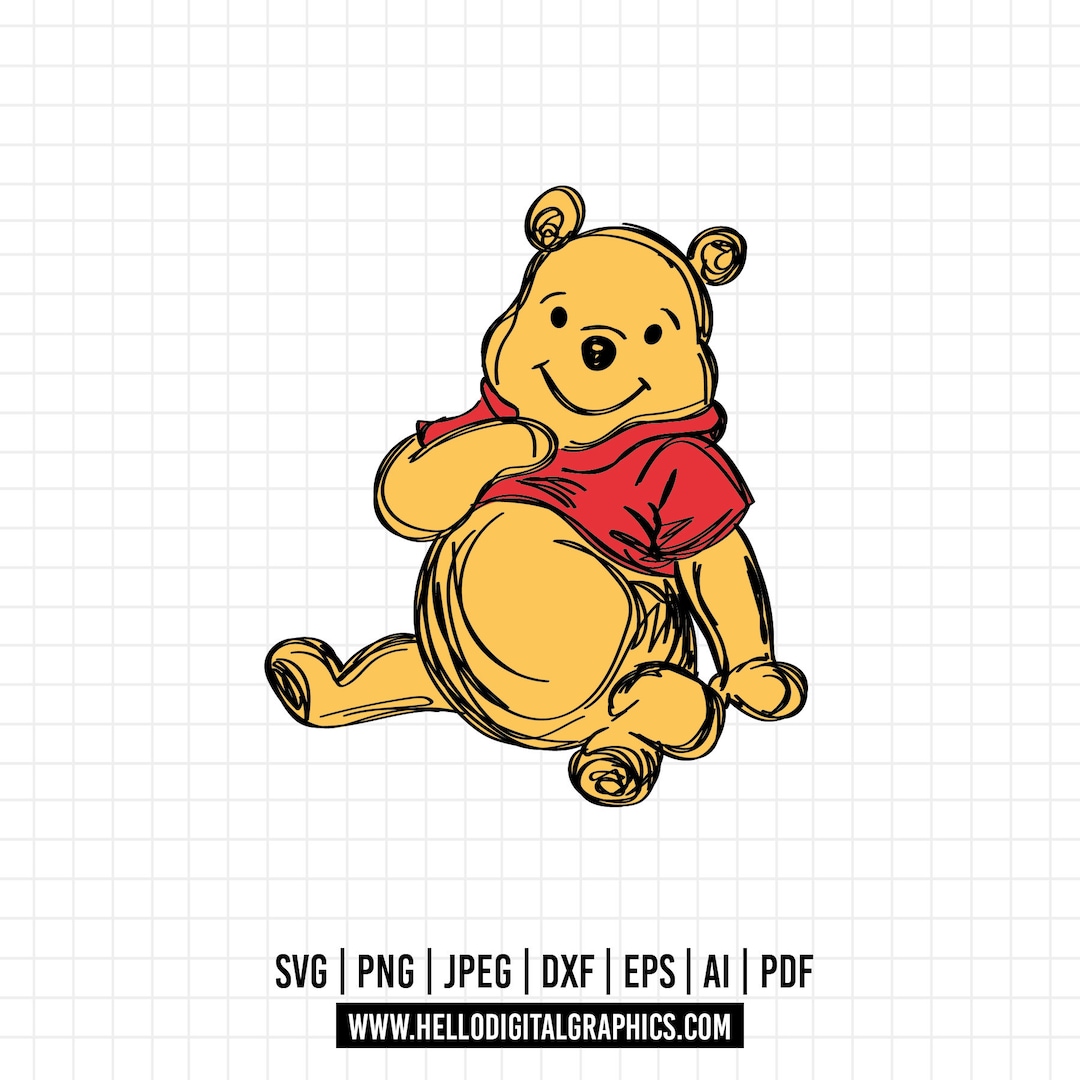 1116 - くまのプーさん お腹いっぱい DTF フルカラー SVG、Eps、Jpeg