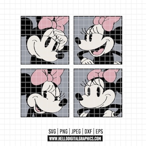 1796 - Classic Minniie mouse in four versions color background SVG, EPS, PNG - Disneey Minnie Clipart Vector. minnie portraits clipart svg.