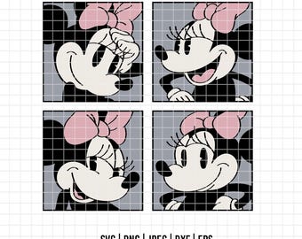 1796 - Classic Minniie mouse in four versions color background SVG, EPS, PNG - Disneey Minnie Clipart Vector. minnie portraits clipart svg.
