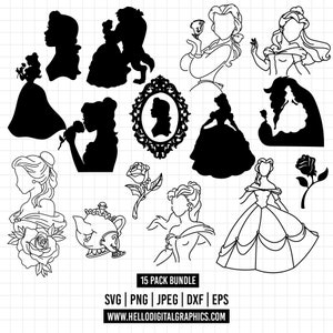 1253 - Belle en het beest svg bundel, belle svg, beest svg, gesneden bestanden voor cricut silhouette, Belle Castle svg, prinses Belle svg