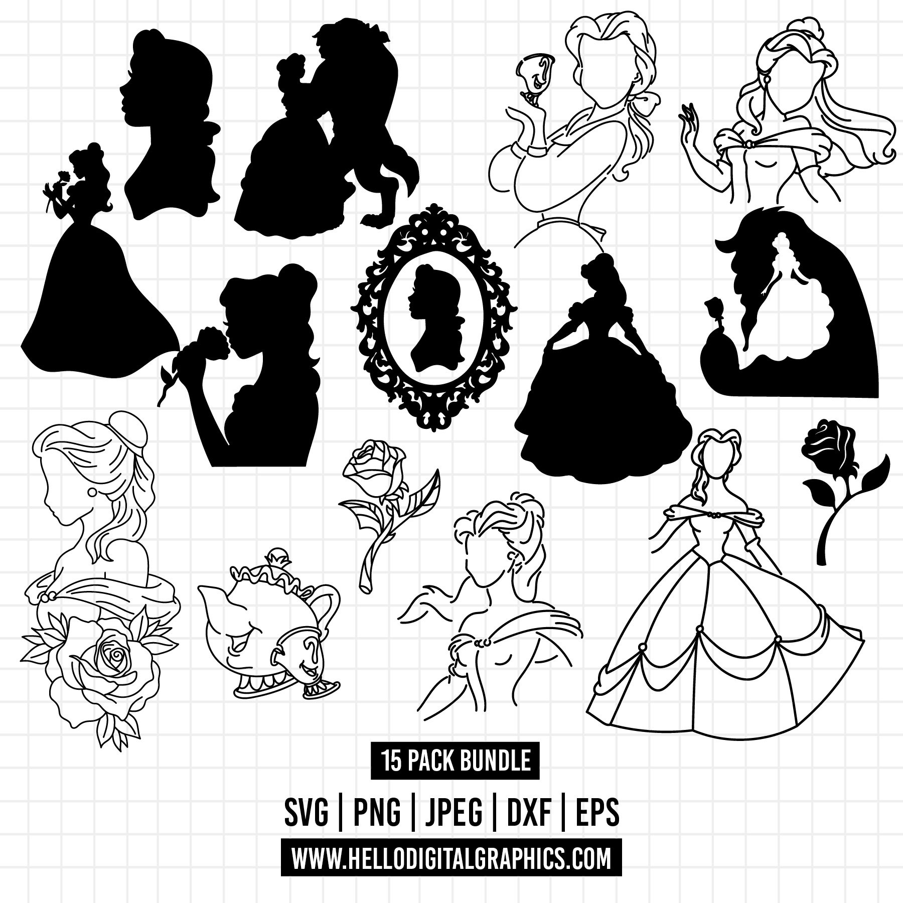 Beauty and the Beast Silhouette Svg - Etsy, image size:1800x1800