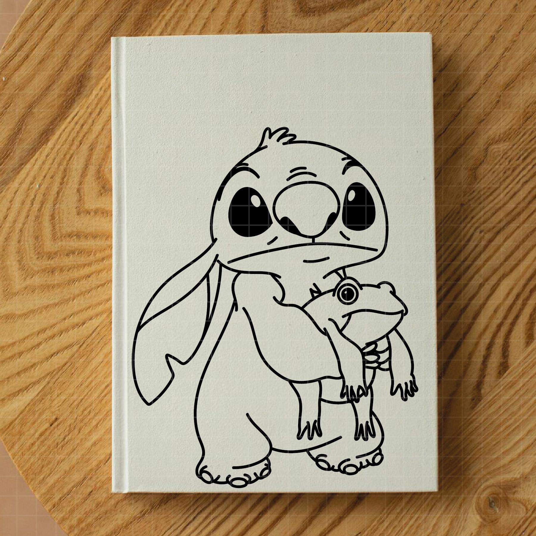 3597 - スティッチとカエルの線画 SVG、Eps、Jpeg、Dxf、Png