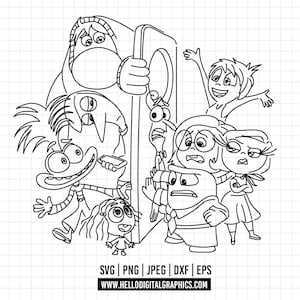 760 - Inside Out 2 line art SVG, EPS, PNG - Disneyy Characters Inside Out 2 Clipart Vector. Anxiety, joy, fury, envy, ennui, embarrassment