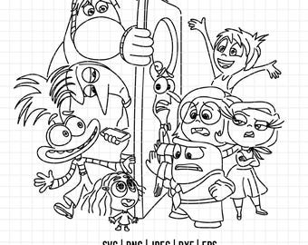 Op de afbeelding: Zwart-witte lijntekening van een groep cartoonfiguren, waaronder een lang, dun personage met een lange neus, een kort, rond personage met een brede glimlach en een personage met een lange, vloeiende jurk. De personages staan voor een groot, rechthoekig object.