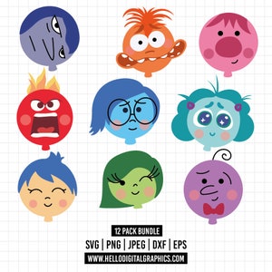 1533 - Personajes de Inside Out 2 kawaii en globo SVG, EPS, PNG - Emociones kawaii de Inside Out Clipart Vector. Nuevos personajes de Inside Out 2 iconos.