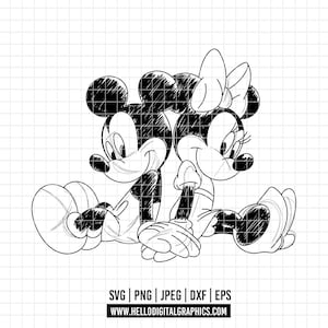 532 - Mickey y Minniee Sketch SVG, PNG, EPS - Clipart de Mickey y Minnie Mouse. Mickey y Minnie dtf. Mickey dtf. Minnie dtf.