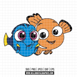 May include: A cartoon illustration of two friendly fish, one blue and one orange, with large eyes and smiling faces. The blue fish has yellow accents, and the orange fish has black fins. The image includes file type information and a website address.