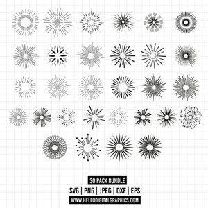 1348 - Sunburst SVG-bundel / Svg-bundel/Vintage Sunbursts Half/Heart SVG/Sketch/handgetekende clipart /sunshine svg/bestanden knippen Cricut/silhouet