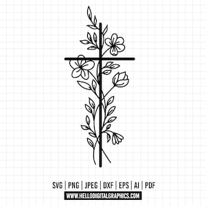 1254 Floral Cross SVG, Cross SVG, Easter SVG, Religious, Cross Download for Cricut, Silhouette, Vector, Faith Svg, Religious Svg