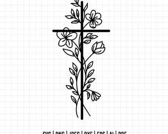 1254 Floral Cross SVG, Cross SVG, Easter SVG, Religious, Cross Pobierz dla Cricut, Silhouette, Vector, Faith SVG, Religious SVG