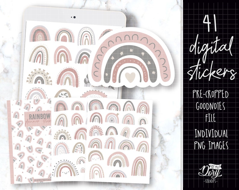 Rainbow goodnotes stickersWarm Rainbow Sticker Sheetrainbow printablefall stickersPrintable StickersBullet Journal stickers COD14