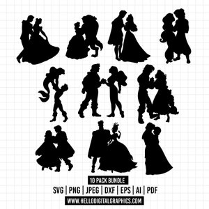 1202 - Paren van prinsen en prinsessen SVG, EPS, PNG - Paren van prinsen en prinsessen Clipart Vector.