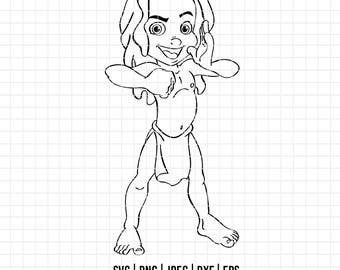 3985 - Little Tarzan line art Svg, Png, Eps, Dxf, Jpeg. Disneyy, tarzan dtf.