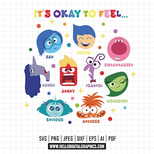1526 - All the emotions Inside Out 2 SVG, EPS, PNG - Characters Inside Out 2 Clipart Vector. Emotions in phrases.