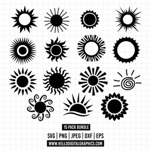 1290 - Sunburst SVG-bundel / Svg-bundel/Vintage Sunbursts Half/Heart SVG/Sketch/handgetekende clipart /sunshine svg/bestanden knippen Cricut/silhouet