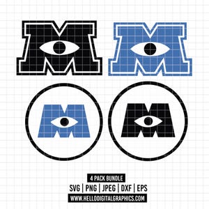 2904 - Monster inc logo pack SVG, EPS, PNG -Disneey Monster inc Boo, Mike Wazowski and Sullivan. Monster inc. icons dtf
