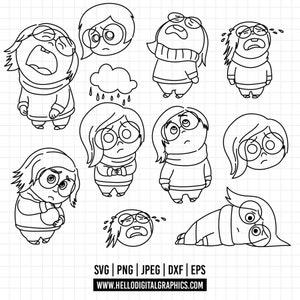 1488 - Tristesse Doodle clipart SVG, EPS, PNG - 2 nouveaux vecteurs clipart à l'envers. Clipart vectoriel d'émotions à l'envers.
