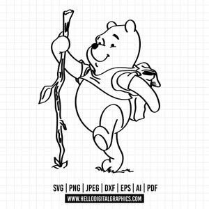 1108 - Winnie the pooh trekking line art Svg, Eps, Jpeg, Dxf, Png. Disneyy classic, Winnie the pooh dtf.