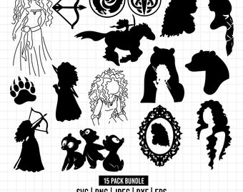 1210 - Brave, Merida pack bundle dtf line art Svg, Eps, Jpeg, Dxf, Png. Disneyy princess, Merida brave icons pack dtf.