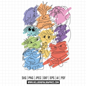1455 - All the emotions in colors Inside Out 2 SVG, EPS, PNG - Characters Inside Out 2 anxiety, fury, ennoi Clipart Vector.