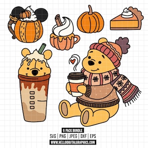 1564 - Winnie the pooh otoño SVG, EPS, PNG - Winnie the pooh otoño picnic Clipart Vector. Merienda de otoño de Pooh svg