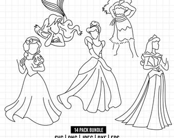 1255 - Princess outline svg bundle, Snow White SVG, Princess SVG, princess svg Files for Cricut Silhouette/Tumbler svg