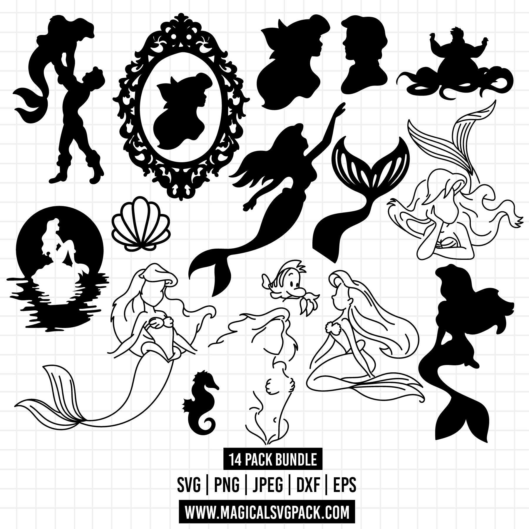 1345 - Princess Ariel, the Little Mermaid Pack Bundle SVG, PNG