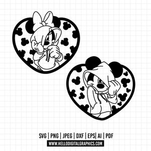 1224 - Mickey y Minnie mouse enamorados SVG, EPS, PNG - Mickey y Minnie san valentin Clipart Vector.