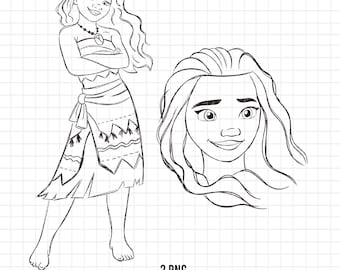 1696 - Disneyy Princess Moana Sketch pack bundle PNG - Moana outline PNG doodle Clipart vector. Princess Moana line art. Moana PNG