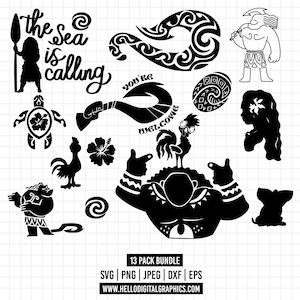 1349 - Princess Moana pack bundle SVG, Png, EPS - Moana and Maui Clipart. Moana icons pack bundle dtf