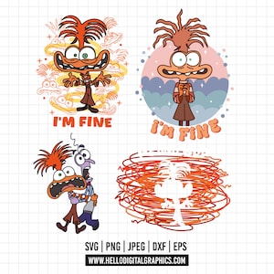 1522 - Anxiety I&#39;m fine pack bundle dtf SVG, EPS, PNG -retro anxiety inside out Clipart Vector. inside Out 2 Phrases svg, Everything is fine