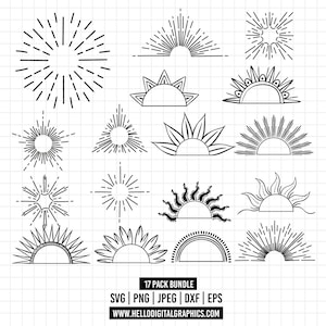 1327 - Sunburst SVG-bundel / Svg-bundel/Vintage Sunbursts Half/Heart SVG/Sketch/handgetekende clipart /sunshine svg/bestanden knippen Cricut/silhouet