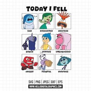 1519 - Emotions from inside out 2 new characters SVG, EPS, PNG - Today I fell clipart vector. anxiety ennui sadness anger embarrassment svg