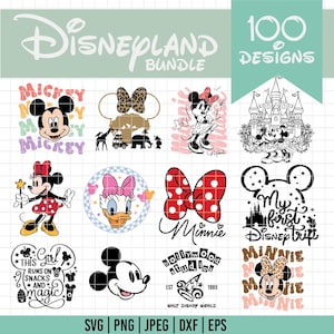 May include: A digital download of 100 Disney-themed designs, including Mickey Mouse, Minnie Mouse, and Cinderella's castle. The designs are perfect for crafting, scrapbooking, and other creative projects.