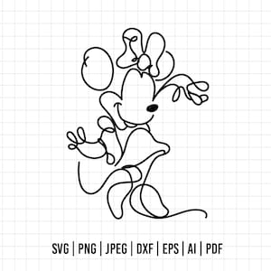 390 - Minniie mouse doodle clipart SVG, EPS, PNG - Minniie outline, artline Clipart Vector. Minniie mouse silhouette svg.