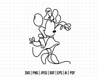 390 - Minniie mouse doodle clipart SVG, EPS, PNG - Minniie outline, artline Clipart Vector. Minniie mouse silhouette svg.
