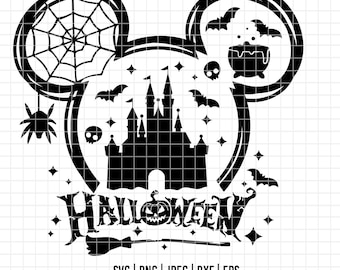 467 - Disneey Halloween SVG,EPS,PNG. Halloween disneey magic castle Clipart Vector. Halloween in magic kingdom svg. halloween mouse head dtf