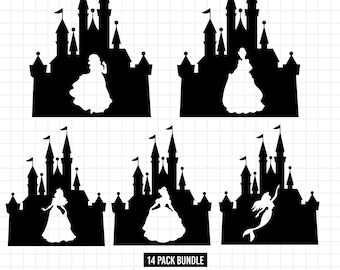 1346 - Disneyy princess in castle pack bundle SVG - PNG, EPS -  Disneyy castle pack bundle dtf. Snow White, Ariel, cinderella, rapunzel