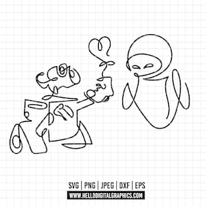 98 - Wall-e i Darling SVG, EPS, PNG - Wall-e i Darling Clipart Vector. Disney wall-e dtf. Wall-e outline dtf. Wall-e line art dtf