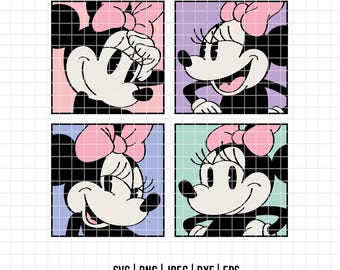 1797 - Classic Minniie mouse in four versions full color SVG, EPS, PNG - Disneey Minnie Clipart Vector. minnie portraits clipart svg.