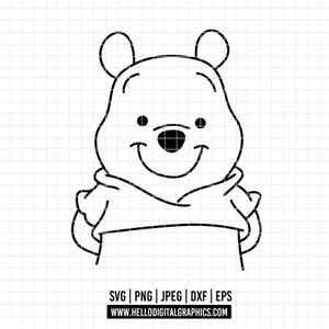 547 - Contour de Winnie l'ourson SVG, PNG, EPs - Vecteur clipart Winnie l'ourson. Dessin au trait Winnie l'ourson. Winnie l'ourson dtf. Winnie l'ourson