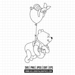 380 - Winnie l'ourson et son porcelet SVG, EPS, PNG - Winnie l'ourson et son porcelet dans le ballon. Winnie l'ourson, porcelet et svg miel.
