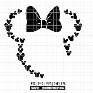 449 - Monograma de Minnie SVG, EPS, PNG - Clipart vectorial de amor de Minnie Mouse. Contorno de Minnie SVG. Minnie DTF. Iconos de Disney DTF.