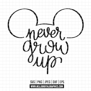 448 - Peter Pan, never grow up SVG, EPS, PNG - Disneey quote Clipart Vector. Disney trips. Never grow up, Peter Pan dtf
