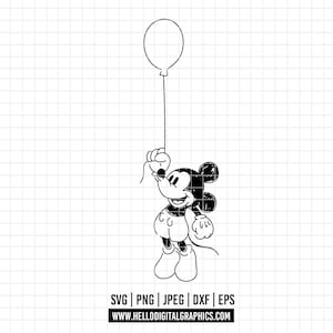 372 - Mickey fliegen in einem Ballon SVG, EPS, PNG - Disney Mickey fliegen in einem Ballon Clipart Vektor. Disney's Geburtstag Cliparts svg.
