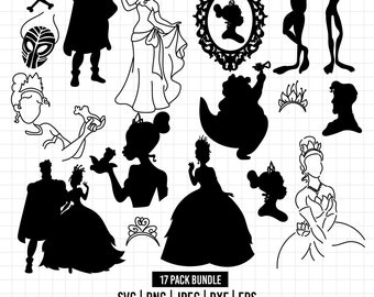 1218 - The Princess and the frog pack bundle dtf line art Svg, Eps, Jpeg, Dxf, Png. Disneyy princess, Tiana icons pack dtf.